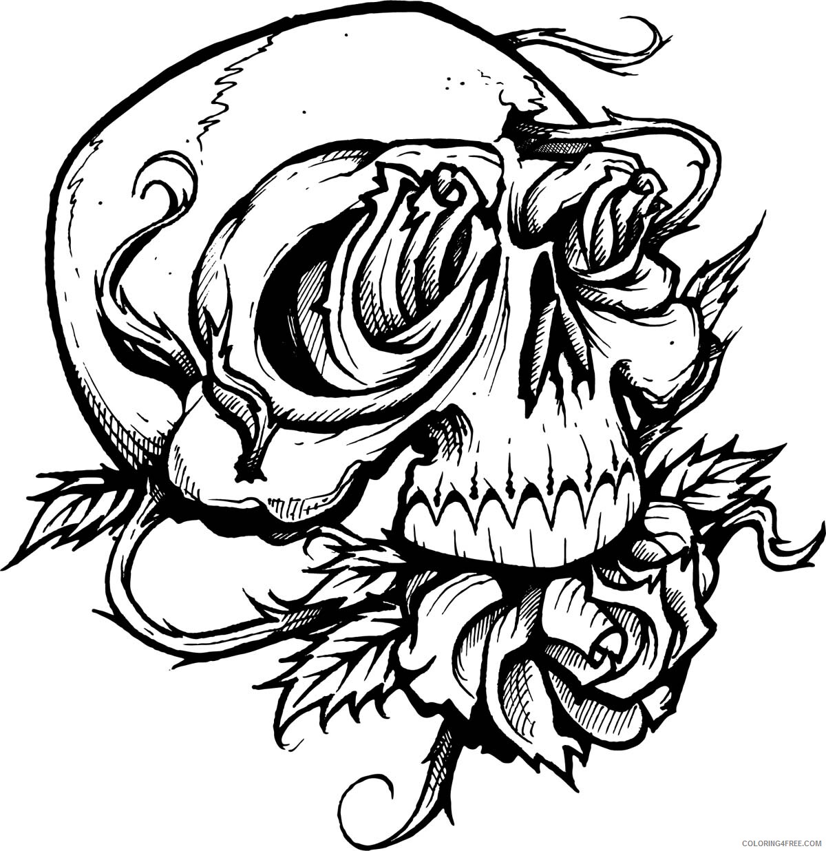Rose Coloring Pages Flowers Nature Skull For Kids Printable 2021 470 Coloring4free