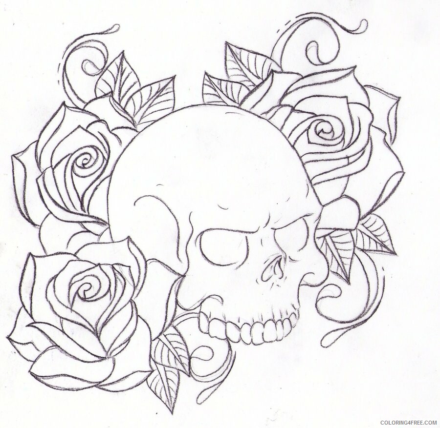 Rose Coloring Pages Flowers Nature Skull and Roses Printable 2021 467 Coloring4free