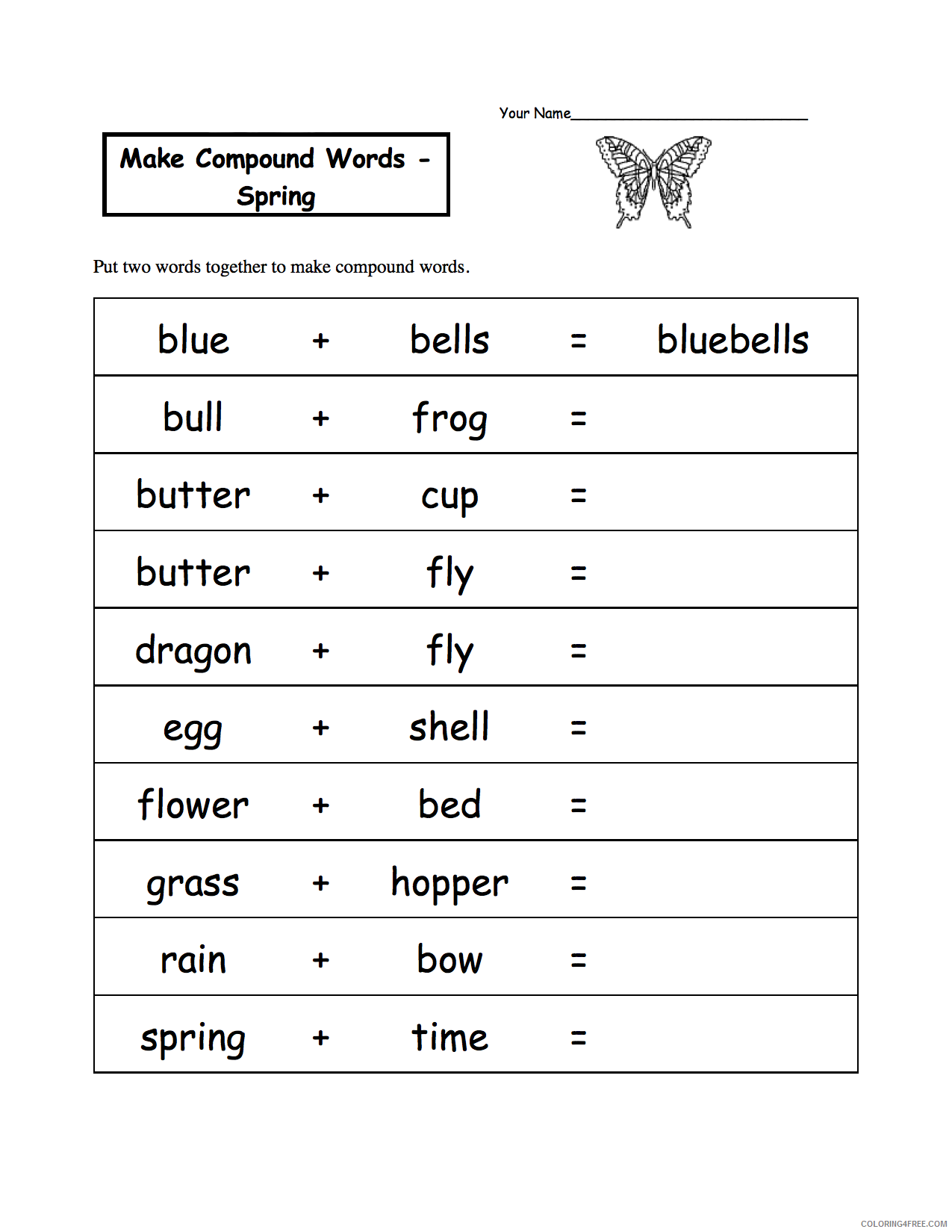 Spring Coloring Pages Nature Compound Words Spring Worksheet Printable 2021 Coloring4free