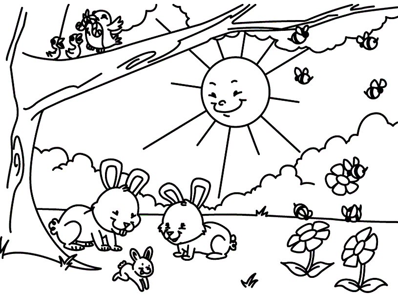 Spring Coloring Pages Nature Spring Bunnies to Printable 2021 570 Coloring4free