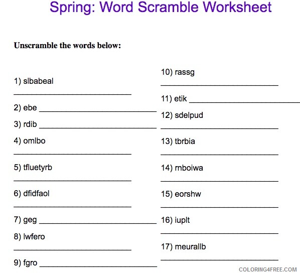Spring Coloring Pages Nature Spring Word Scramble Worksheet Printable 2021 615 Coloring4free