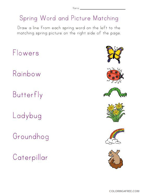 Spring Coloring Pages Nature Spring Word and Picture Matching Worksheet 2021 614 Coloring4free