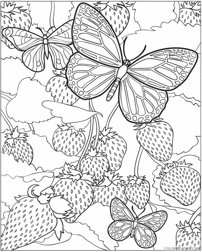 Strawberry Coloring Pages Fruits Food Butterfly and Strawberries Adult 2021 406 Coloring4free