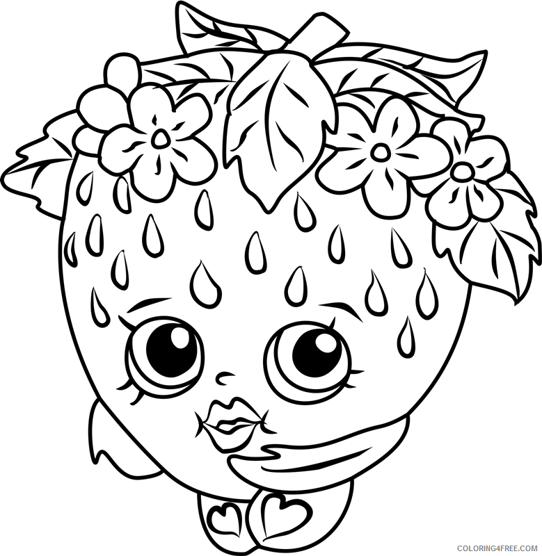 Strawberry Coloring Pages Fruits Food strawberry kiss shopkins Printable 2021 405 Coloring4free