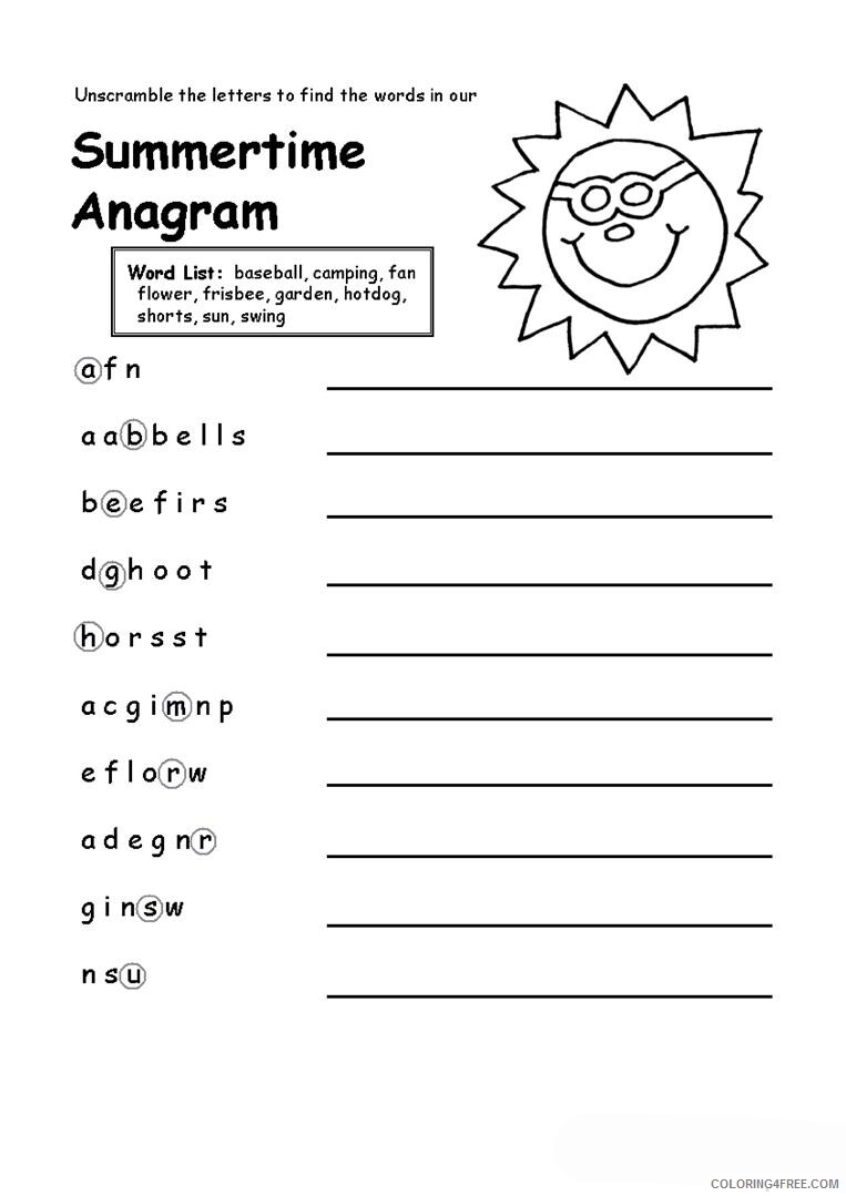 Summer Coloring Pages Nature Summer Anagram Worksheet Printable 2021 672 Coloring4free