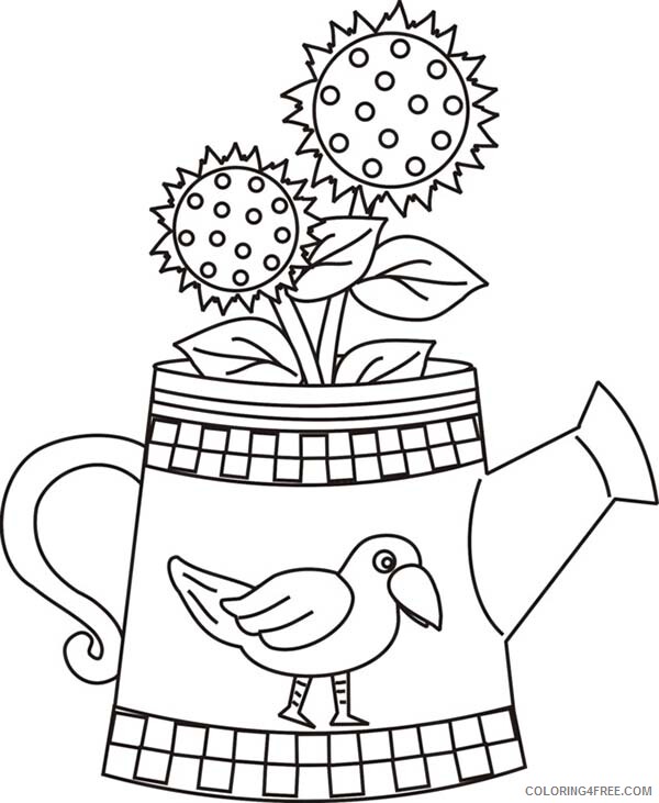 Sunflower Coloring Pages Nature Sunflower and Watering Can Printable 2021 730 Coloring4free