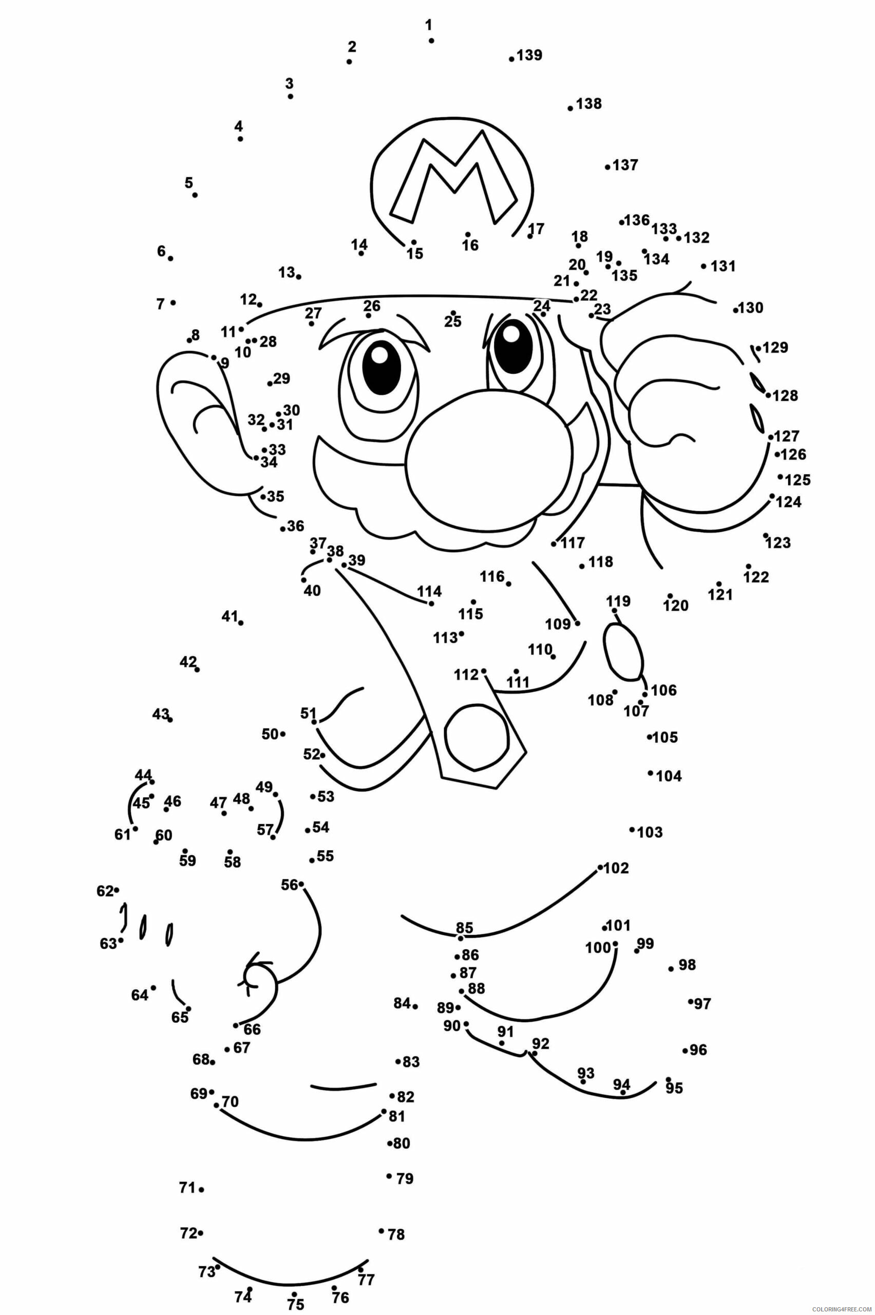 Super Mario Coloring Pages Games Connect the Dots Puzzle Printable 2021 1195 Coloring4free