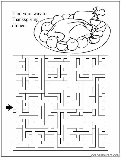 Thanksgiving Coloring Pages Holiday Thanksgiving Dinner Maze Printable 2021 0925 Coloring4free