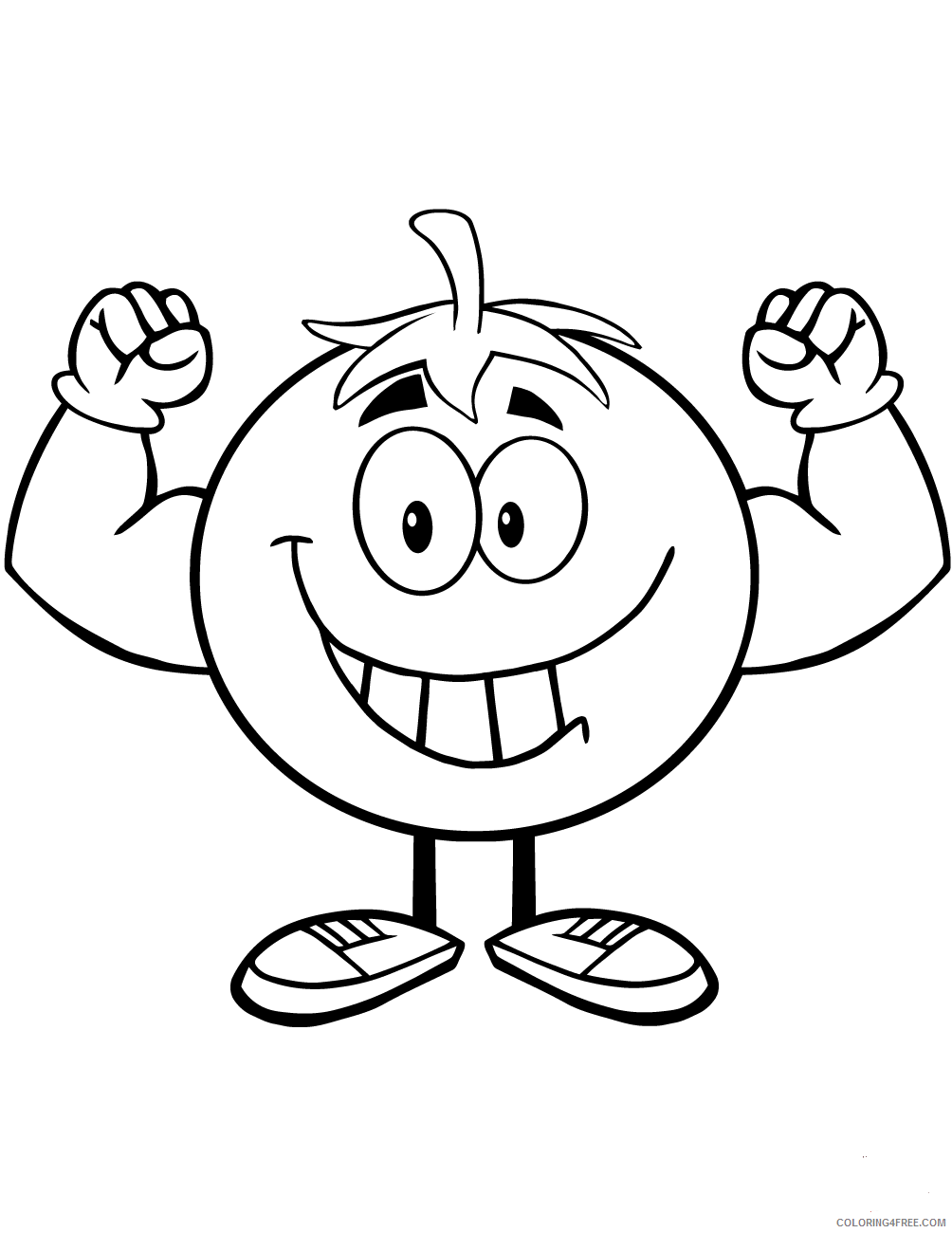 Tomato Coloring Pages Vegetables Food strong cartoon mascot character 2021 Coloring4free