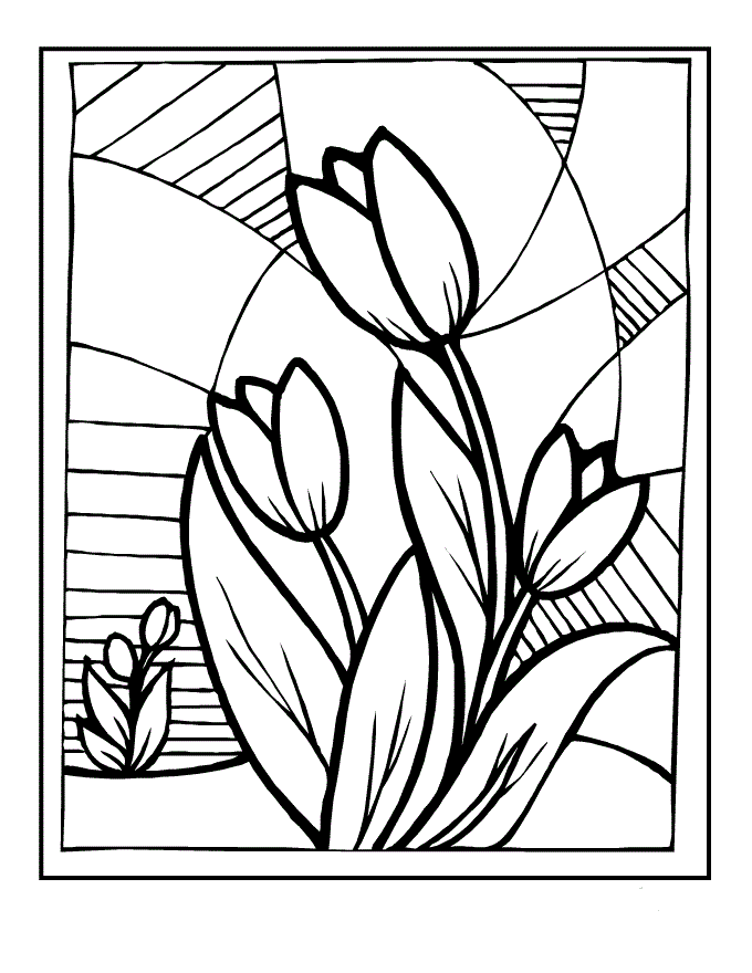 Tulips Coloring Pages Flowers Nature Stained Glass Tulips Printable 2021 492 Coloring4free