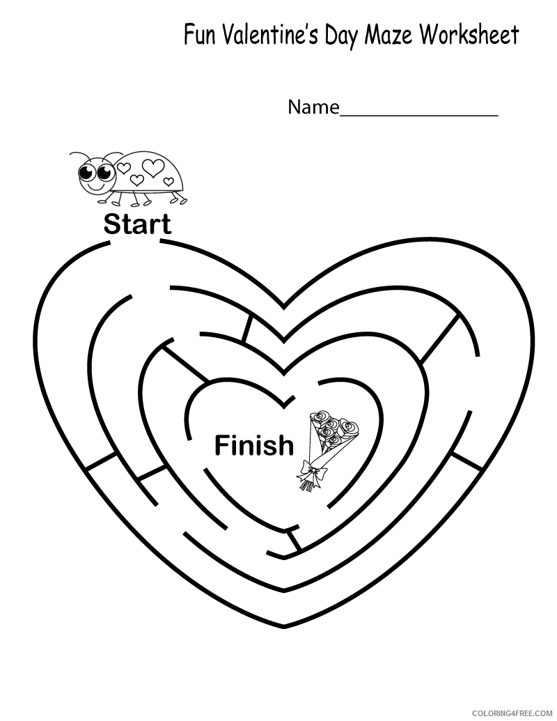 Valentines Day Coloring Pages Holiday Easy Valentines Maze Worksheet Printable 2021 0962 Coloring4free