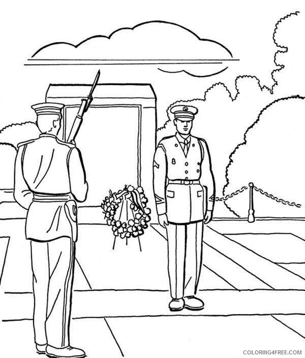 Veterans Day Coloring Pages Holiday Celebrating National Veterans Day in Cemetery Ceremony Printable 2021 1022 Coloring4free
