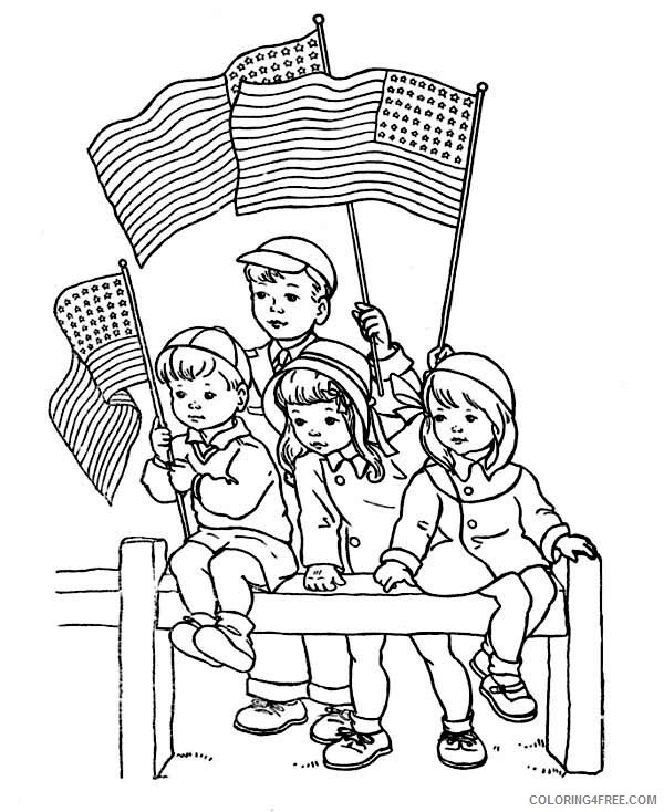 Veterans Day Coloring Pages Holiday Little Kids Holding American Flag and Celebrating Veterans Day Printable 2021 1024 Coloring4free
