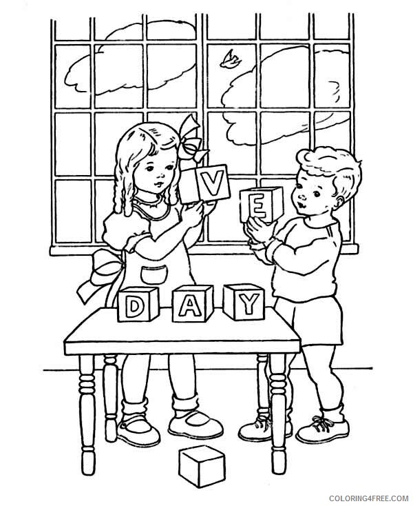 Veterans Day Coloring Pages Holiday Two Kids Celebrating Veterans Day Wood Block Printable 2021 1025 Coloring4free