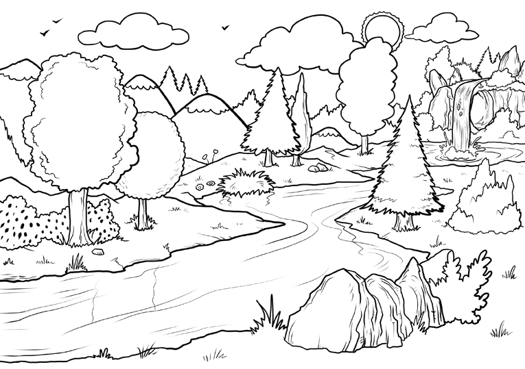 Waterfall Coloring Pages Nature Forest Scene Waterfall Printable 2021 786 Coloring4free