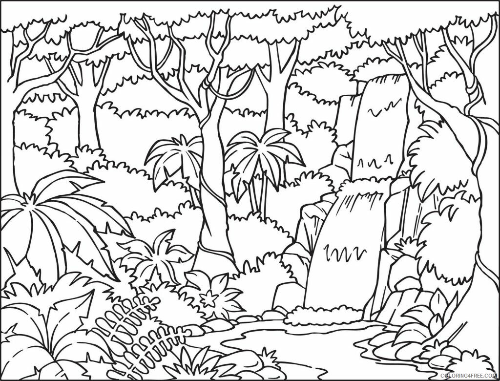 Waterfall Coloring Pages Nature Tropical Waterfall Printable 2021 789 Coloring4free