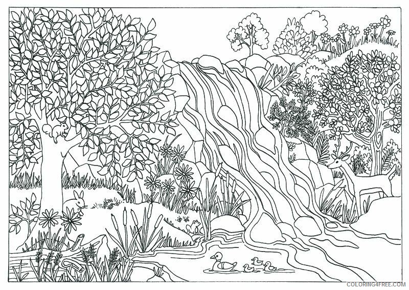 Waterfall Coloring Pages Nature Waterfall Landscape Scene Printable 2021 793 Coloring4free