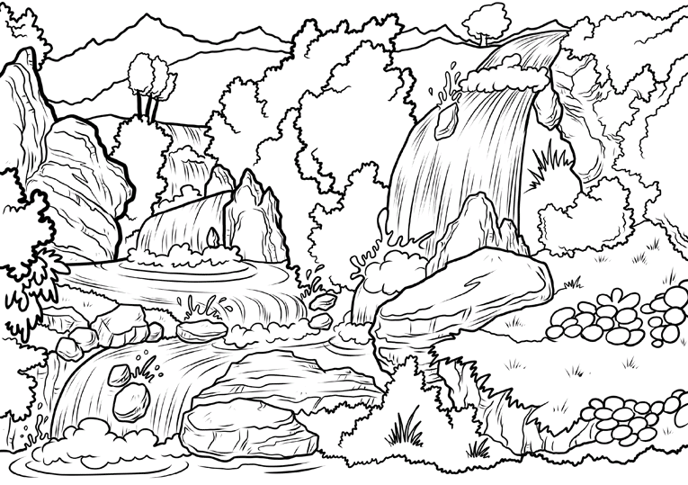 Waterfall Coloring Pages Nature Waterfall Landscape Scene Printable 2021 794 Coloring4free