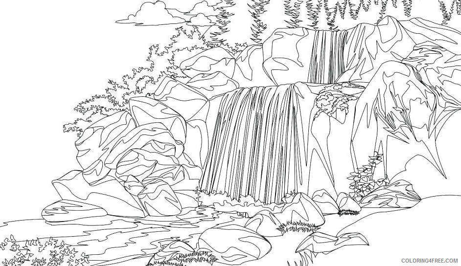 Waterfall Coloring Pages Nature Waterfall Printable 2021 795 Coloring4free
