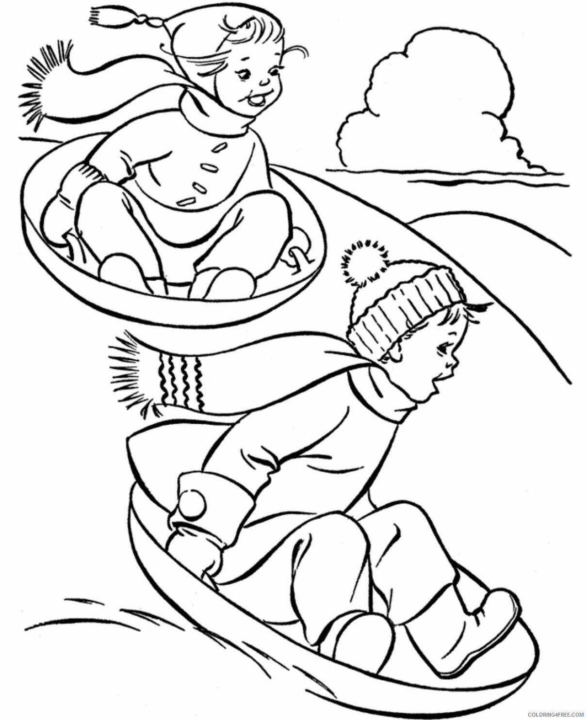 Winter Coloring Pages Nature Winter Sledding Printable 2021 864 Coloring4free