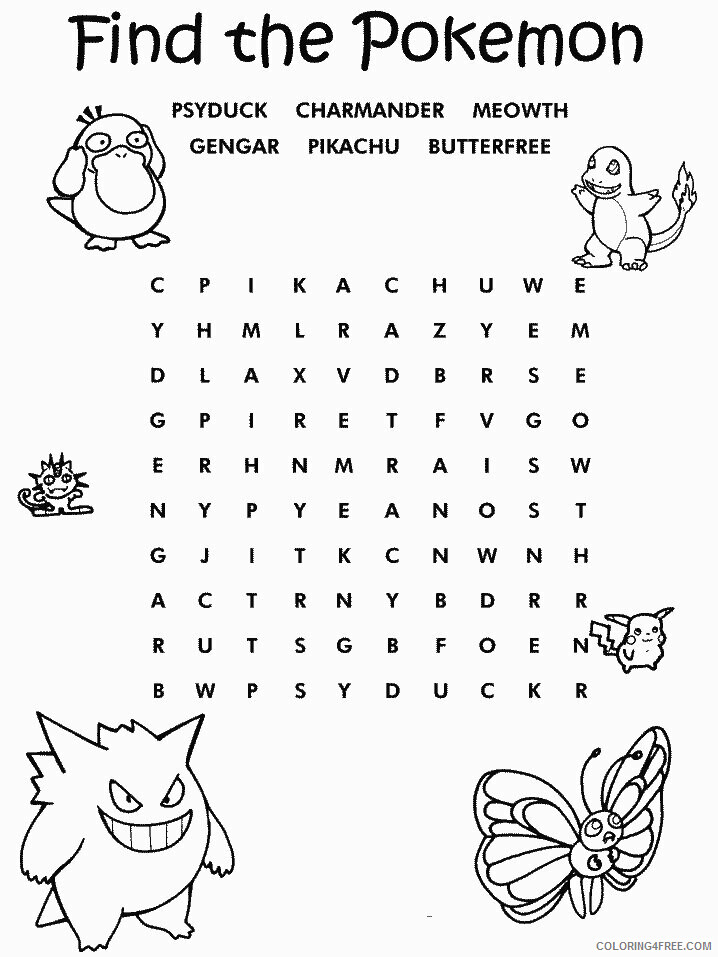 Word Search Pokemon Characters Printable Coloring Pages 84 2021 115 Coloring4free