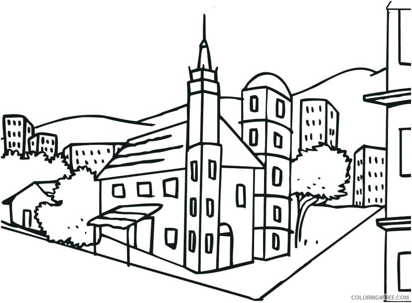 Church Coloring Pages City Church Printable 2021 1516 Coloring4free