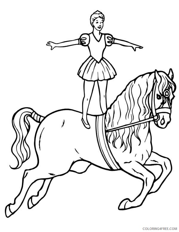 Circus Coloring Pages Girl Standing on Running Horse at Circus Show Print 2021 Coloring4free