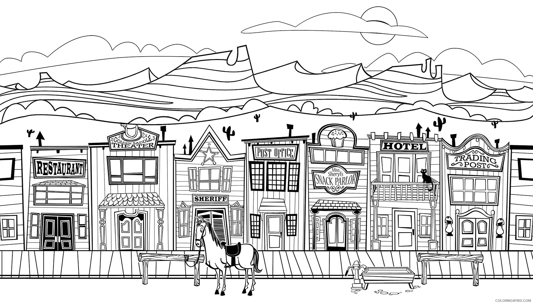City Coloring Pages Old West City Printable 2021 1644 Coloring4free
