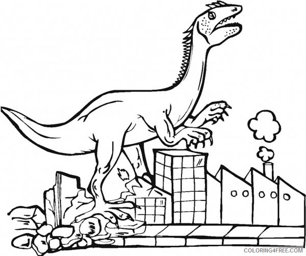 City Coloring Pages Tyrannosaurus Destroying City Printable 2021 1646 Coloring4free