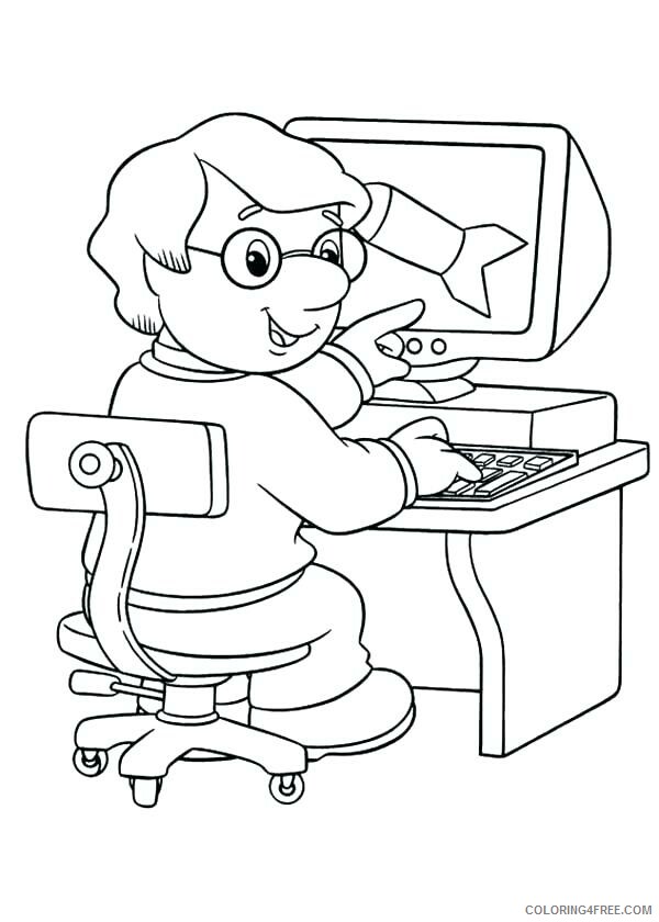 Computer Coloring Pages Studying on Computer Printable 2021 1864 Coloring4free