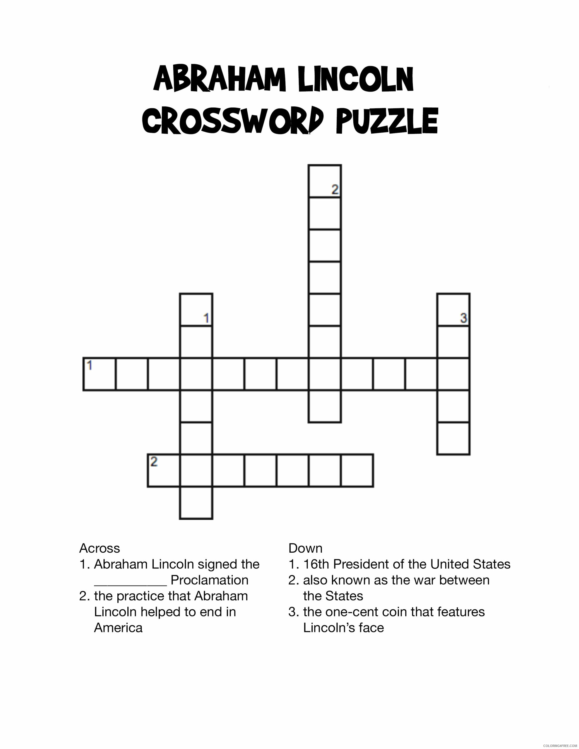 Crossword Puzzle Coloring Pages Abraham Lincoln Crossword Puzzle Printable 2021 Coloring4free