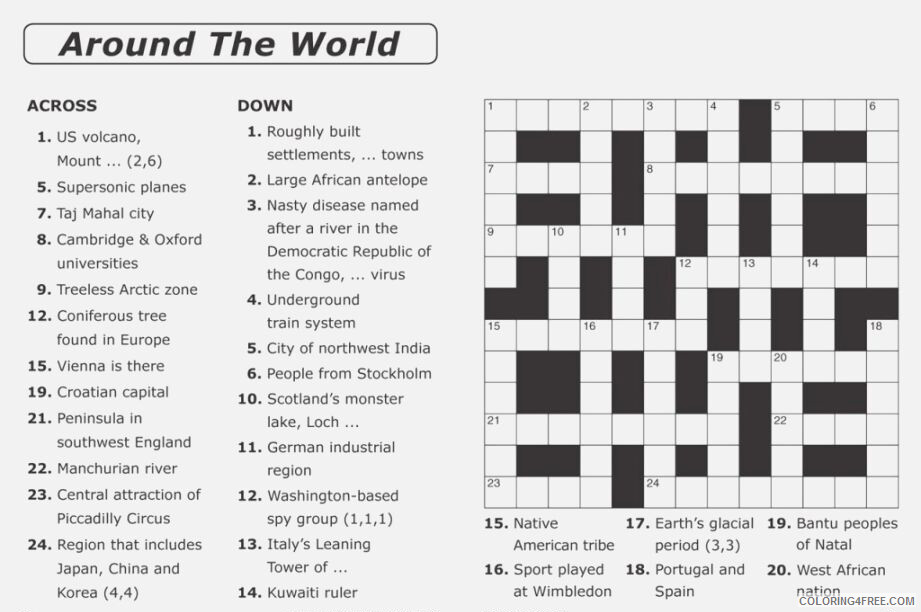 Crossword Puzzle Coloring Pages Around The World Crossword Puzzle Printable 2021 Coloring4free