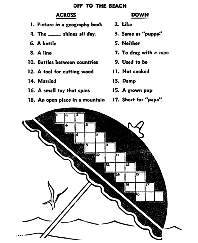 Crossword Puzzle Coloring Pages Beach Crossword Puzzles For Kids Printable 2021 Coloring4free