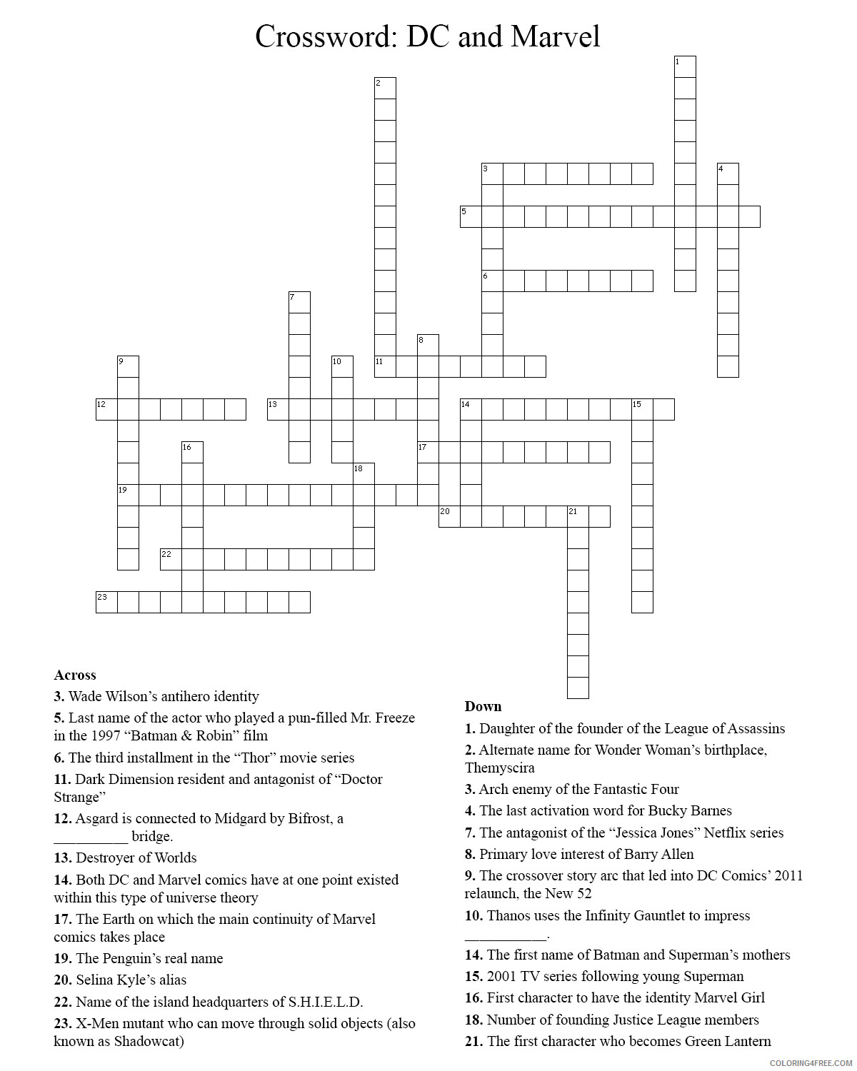 Crossword Puzzle Coloring Pages Comic Book Crossword Puzzle for Adults 2021 Coloring4free