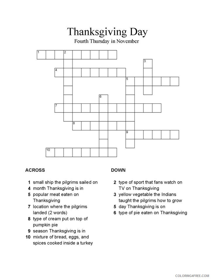 Crossword Puzzle Coloring Pages Free Thanksgiving Crossword Puzzle Printable 2021 Coloring4free