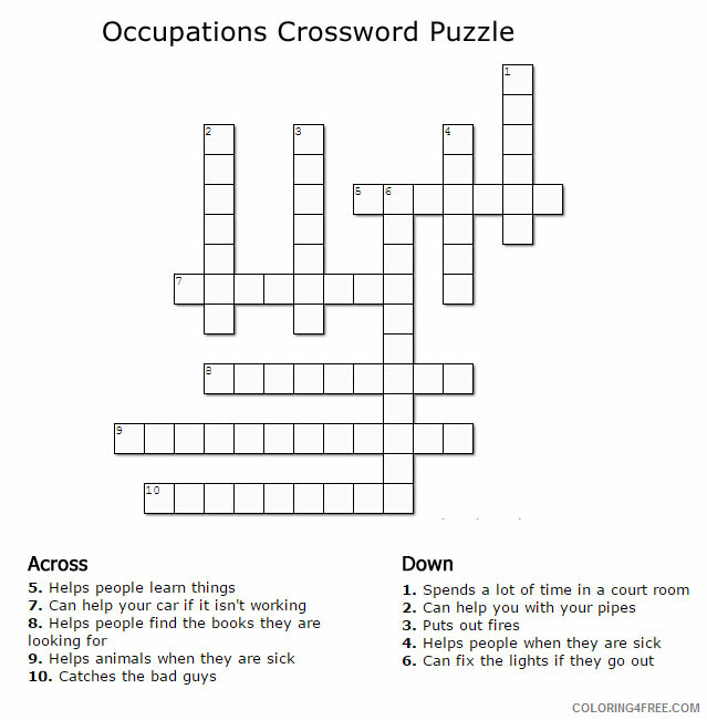 Crossword Puzzle Coloring Pages Occupations Crossword Puzzles For Kids Print 2021 Coloring4free