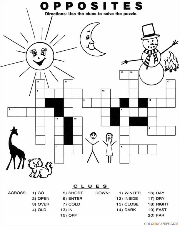 Crossword Puzzle Coloring Pages Opposites Crossword Puzzles For Kids Printable 2021 Coloring4free