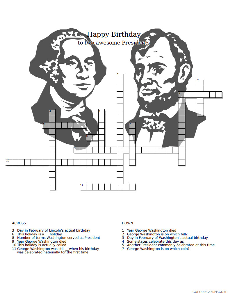 Crossword Puzzle Coloring Pages Presidents Day Crossword Puzzle