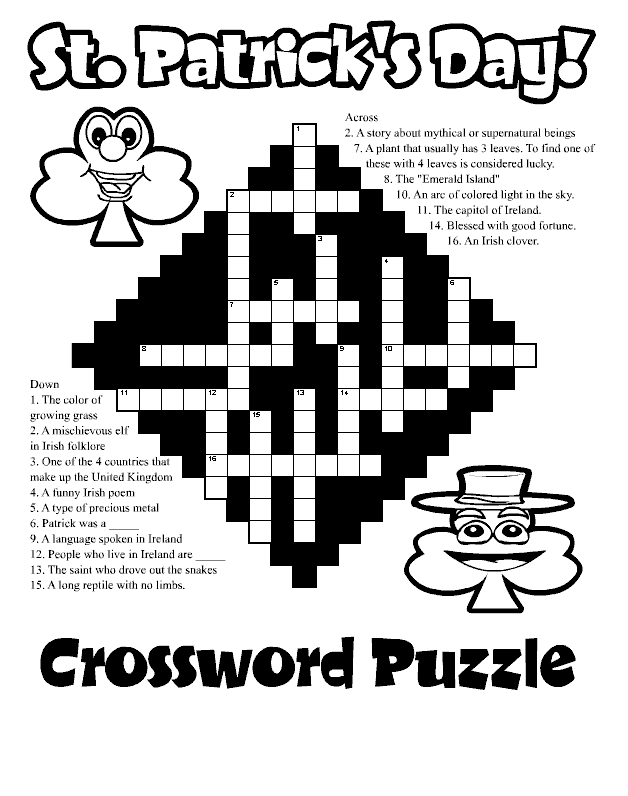Crossword Puzzle Coloring Pages St Patricks Day Crossword Puzzles Printable 2021 Coloring4free