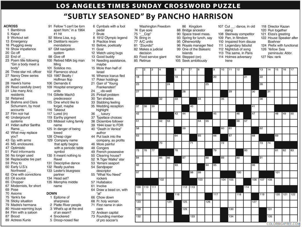 Crossword Puzzle Coloring Pages Subtly Seasoned Crossword Puzzle Printable 2021 Coloring4free