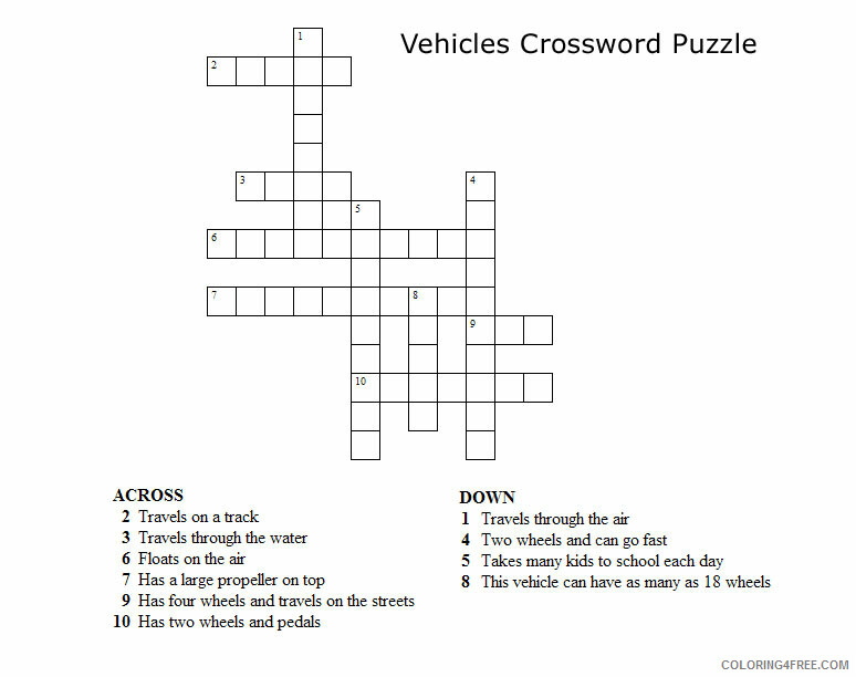 Crossword Puzzle Coloring Pages Vehicles Crossword Puzzles For Kids Printable 2021 Coloring4free
