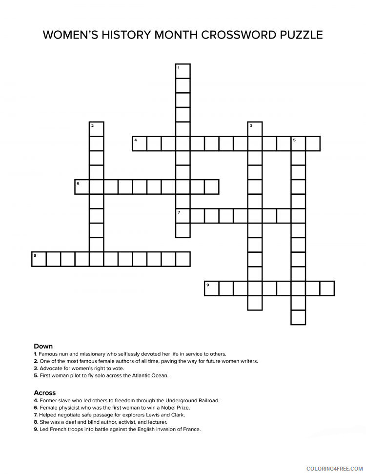 Crossword Puzzle Coloring Pages Womens History Crossword Puzzle for Adults 2021 Coloring4free