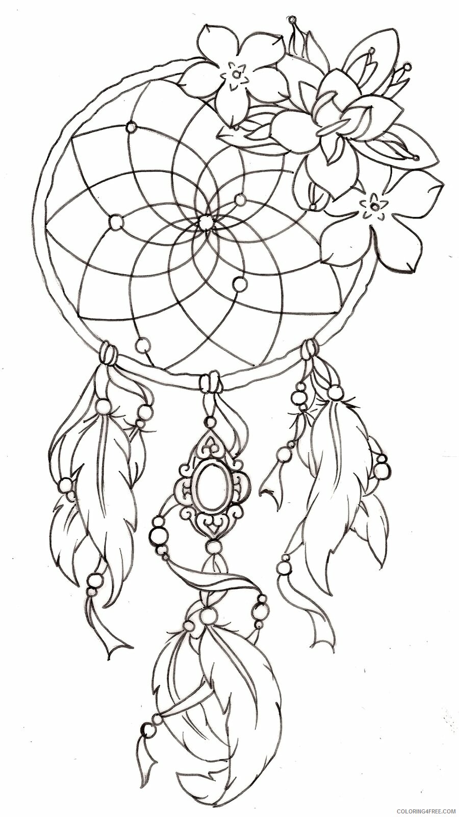 Dream Catcher Coloring Pages Dreamcatcher Indian Printable 2021 2084 Coloring4free