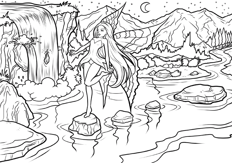 Fairy Coloring Pages Fairy Waterfall Printable 2021 2378 Coloring4free