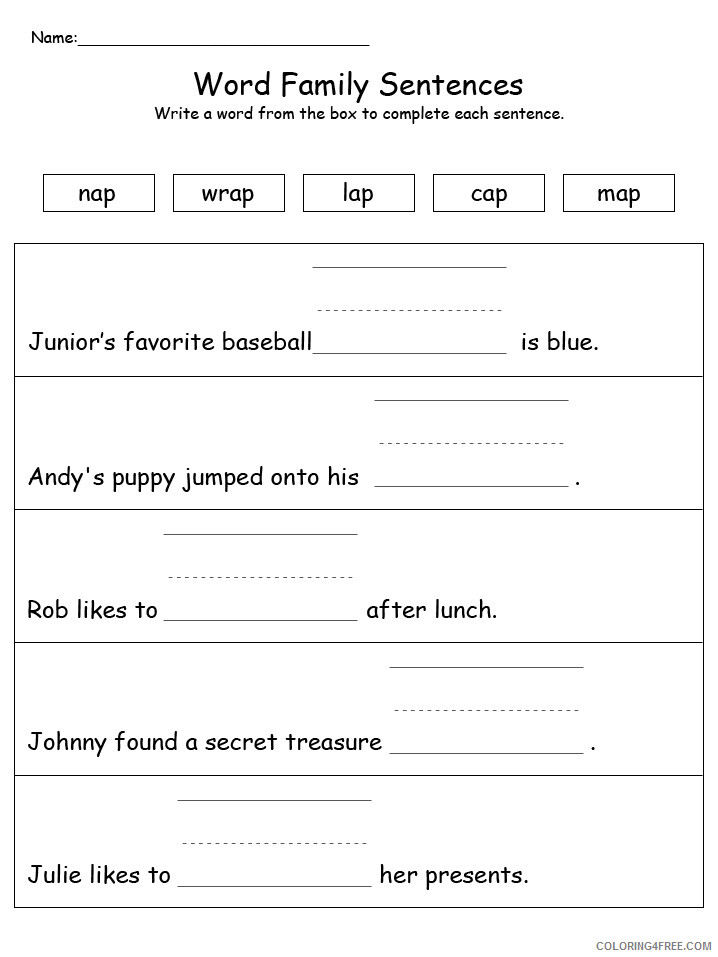 Family Coloring Pages 1st Grade English Word Family Worksheet Printable 2021 Coloring4free