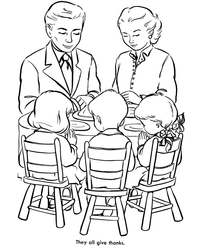 Family Coloring Pages Family Giving Thanks Prayer Printable 2021 2468 Coloring4free