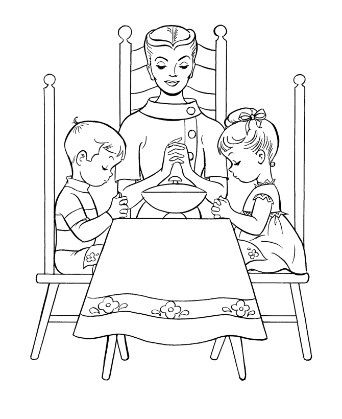Family Coloring Pages Family Saying Prayer Before Dinner Printable 2021 2471 Coloring4free