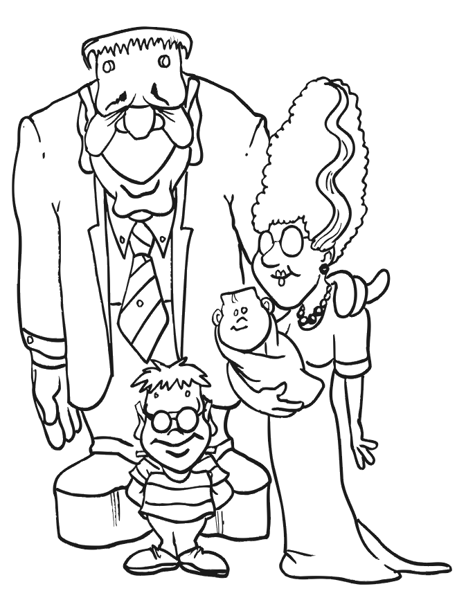 Family Coloring Pages Frankenstein Family Halloween Printable 2021 2472 Coloring4free