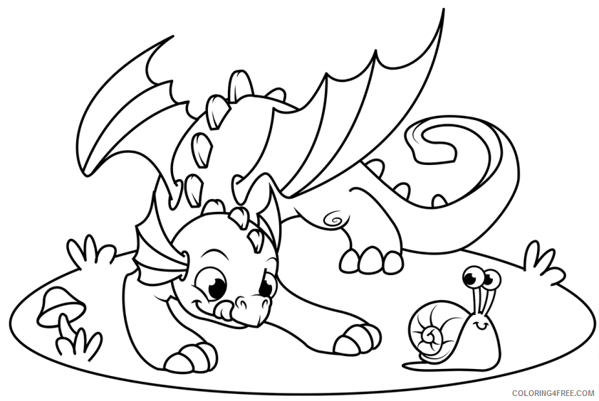 Fantasy Dragons Coloring Pages cute dragon with snail Printable 2021 2528 Coloring4free