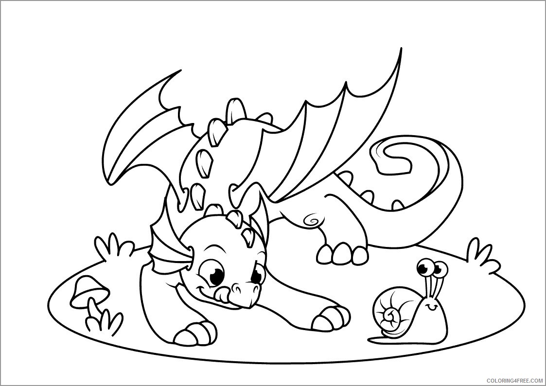 Fantasy Dragons Coloring Pages dragon and snail Printable 2021 2558 Coloring4free